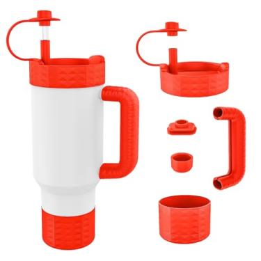 Imagem de Tyasoleil Conjunto protetor de silicone para garrafa de água para copo Stanley, com capa de alça, sem BPA, acessório Stanley Cup (vermelho)