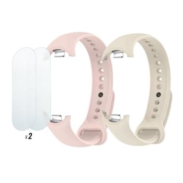 Imagem de Kit 2 Pulseiras extras compatíveis com xiaomi mi band 4 / mi band 5 / mi band 6 / mi band 7 / mi band 8 / mi band 9 + 2x Película Protetora Gel Ultra-Slim (Preto+Starligth Mi band 8/Mi band 9 +2x peliculas)