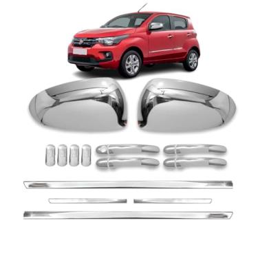 Imagem de kit Jogo aplique de maçaneta 4P + Par aplique de retrovisor Sem pisca + Friso Lateral Slim Esportivo Personalizado Mobi 2016 2017 2018 2019