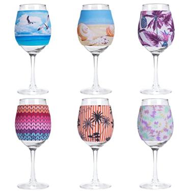 Imagem de PAGOW 6 peças Identificadores de Manga de Taça de Vinho para Vidro Branco de Tamanho Padrão - Materiais de Ornamento Protetor Isolador de Neoprene Colorido (11,5 x 7,8 cm, 6 Designs)