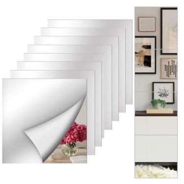 Imagem de LYCRAFTS Pacote com 8 adesivos de acrílico espelhados, comprimento total, 30,5 x 30,5 cm, folhas de espelho de plástico flexíveis autoadesivos para paredes, quarto, sala de estar, decoração de casa