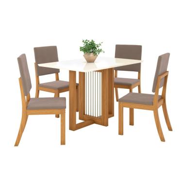 Imagem de Conjunto Mesa com 4 Cadeiras Thalia em MDF e MDP Henn - Nat/Off/Maam