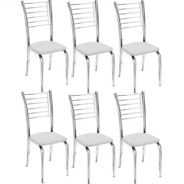Imagem de Kit 6 Cadeiras De Jantar Lara Cromada Para Cozinha Assento Sintético Branco - Aurora Line