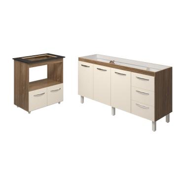 Imagem de Cozinha Balcão Armário Gabinete de Pia 150 cm Deise e Balcão Evelyn para Fogão Cooktop...