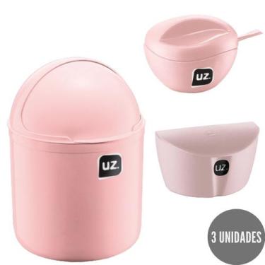 Imagem de Kit Saleiro + Açucareiro c Colher + Lixeira Gourmet Rosa - UZ