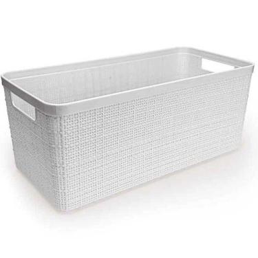 Imagem de Cesto Organizador Plástico Juta Alongado 34Cm Grande Branco - Nitron, 
