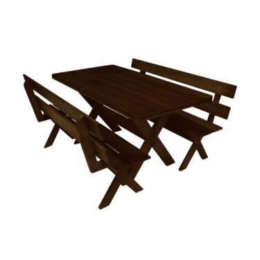 Imagem de Conjunto Mesa Rústica 1,6m e 2 Bancos Com Encosto Madeira Maciça Eucal