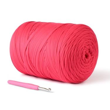 Imagem de Fio de camiseta (800 g/228 jardas), fio de crochê macio para artesanato e faça você mesmo, tecido de crochê/bolsa/cesta/porta-copos, tecido elástico 100% poliéster, fios grossos grossos para crochê