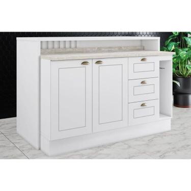 Imagem de Bancada Ilha Cozinha Gourmet Americana C/ 2 Portas E 3 Gavetas 145cm Branco - Henn