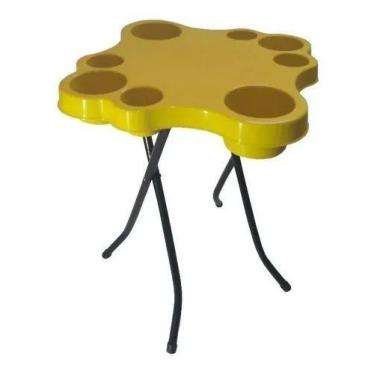 Imagem de Mesa Petisqueira Dobrável Plástico - Várias Cores + 2 Banquetas Baixas