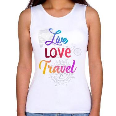 Imagem de Regata Feminina Live Love Travel - Foca na Moda, Branco, P