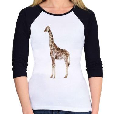Imagem de Baby Look Raglan Girafa Manga 3/4 - Foca na Moda, Branco, Preto, GG