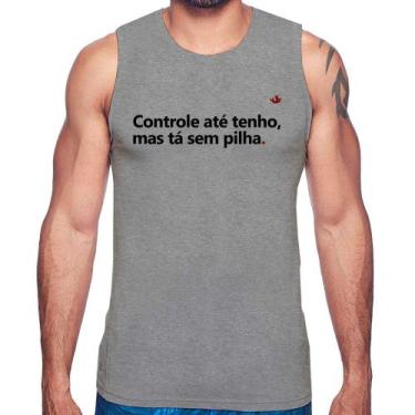 Imagem de Regata Controle até tenho, mas tá sem pilha - Foca na Moda, Cinza, G