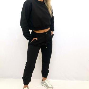Imagem de Conjunto Moletom Cropped e Calça Estiloso e Confortável - NATIVA, Pret