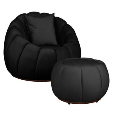 Imagem de Kit Poltrona Base Giratória C/ Almofada e Puff Concha Veludo - Fina Mo