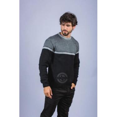 Imagem de Suéter Masculino Casaco Blusa de Frio Tricô - LEX, Preto com cinza ing