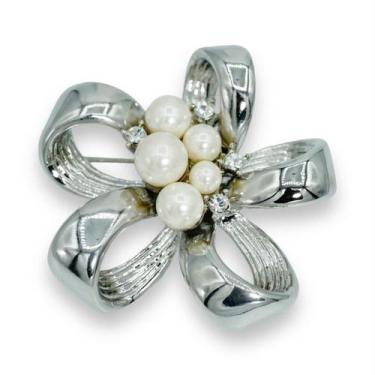 Imagem de Broche Strass e Pérola Laço BRG1174 - Akasaki, Prateado