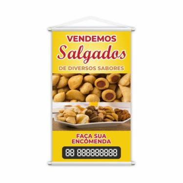 Imagem de Banner Temos Salgados Encomenda Diversos Sabores 60x40cm - PlimShop