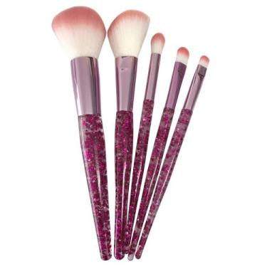 Imagem de Kit Com 5 Pincéis De Maquiagem Conjunto Com Brilho Cerdas Macias Acess