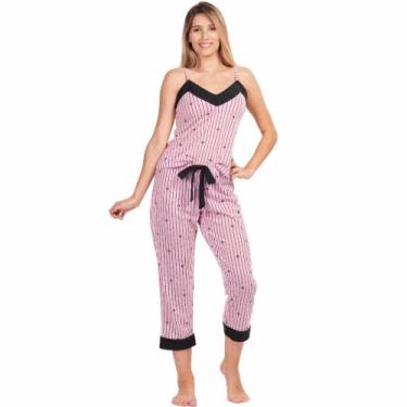 Imagem de Pijama Feminino Capri Calça Pescador Listrado Floral Linha Noite - Pri