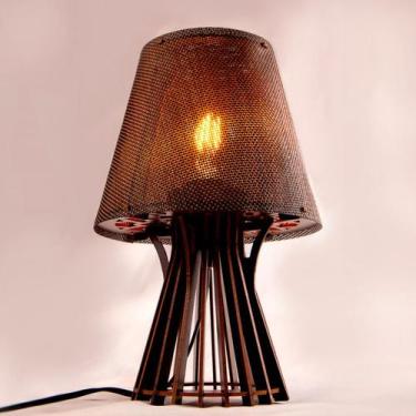 Imagem de Abajur Luminária Mesa Madeira MDF Rustico sala Quarto Cabeceira Vazado