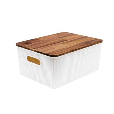 Imagem de caixa organizadora 16L de plástico com tampa de madeira acácia - Oikos