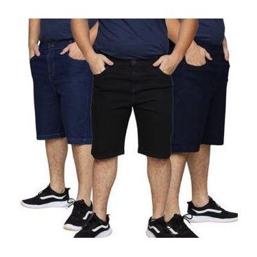 Imagem de Kit 3 Bermudas Jeans Tradicional Masculina Algodão e Elastano Slim Pre