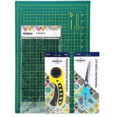Imagem de Kit Base Corte Cortador Circular Régua Tesoura Patchwork Lanmax