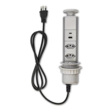 Imagem de Torre De Tomada Cinza Usb Tipo C + A Turbo + 2 Elétricas 20A - QTMOV