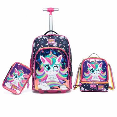 Imagem de Kit Mochila De Rodinha Infantil Bolsa Escolar Estojo Lancheira Térmica