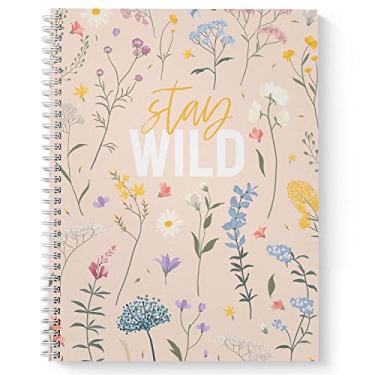 Imagem de Caderno espiral floral Stay Wild, diário de 21,6 cm x 28 cm, 120 páginas pautadas para faculdade, capa macia laminada brilhante durável/encadernação espiral de arame branca/feito nos EUA