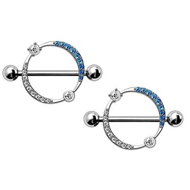 Imagem de Pierced Owl Protetores de mamilo de galáxia revestidos de cristal de aço inoxidável 316L 14GA, vendidos em par, Metal, Zircônia cúbica