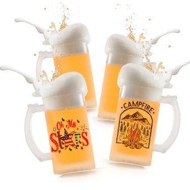 Imagem de AGH Pacote com 4 canecas de vidro de sublimação de 473 ml, copos de vidro fosco, canecas de café e cerveja com alça para prensa de caneca Cricut