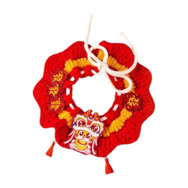 Imagem de Nishiyuenyi Coleira de malha para gatos de ano novo Coleira de malha para gatos de ano novo Decorativa Ajustável e fofa Babador de crochê feito à mão para cães e