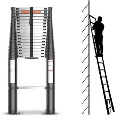 Imagem de Escada dobrável multiuso de alumínio 8 m, 7 m, 6 m, 5,5 m, 5 m, 4,7 m, 3,5 m, 2,7 m, escada telescópica extralarga para terraço, trailer, sótão, casa, ao ar livre, carga de 150 kg escada multiuso para