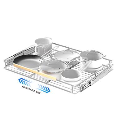 Imagem de LOCVCDA Organizador de armário de puxar para fora, 58 cm a 101 cm L x 57 cm P, prateleiras expansíveis para armários de cozinha, prateleiras deslizantes resistentes para despensa para cozinha doméstica, embaixo da pia, guarda-roupa