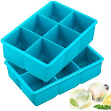 Imagem de Webake Pacote com 2 moldes de silicone para cubos de gelo, cubos grandes de 5 cm (azul)