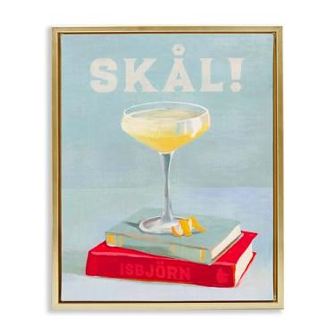 Imagem de Stupell Industries Skal Cocktail & Bookstack Framed Floater Canvas Wall Art Design by The Whiskey Ginger, moldura flutuante dourada, 63 x 80 cm