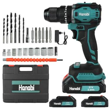 Imagem de Furadeira Parafusadeira Brushless 21V 2 Baterias 2mAh Maleta de Transporte Acessórios Hanabi