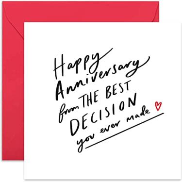 Imagem de Cartão de feliz aniversário Old English Co. Best Decision - Presente de piada engraçada para marido, esposa, namorado, namorada | Cartão de amor romântico de humor | Dentro em branco e envelope