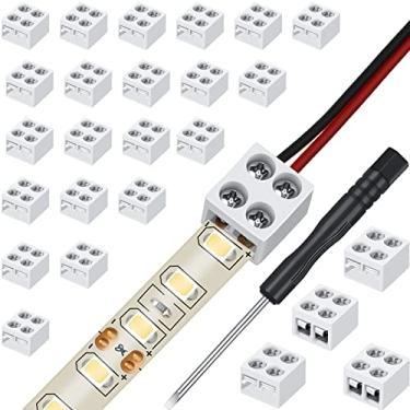 Imagem de Pacote com 25 conectores de luz de fita de LED sem solda Conector de bloco de terminais de 2 pinos Conector de fita de LED de 8 mm Fita para fio para luzes de LED de cor única de 5V 12V 24V, Branca, Chave de fenda incluída