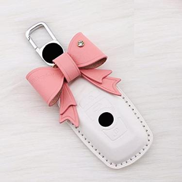 Imagem de CSHU Couro porta-chaves capa porta-chaves porta-chaves porta-chaves, adequado para BMW E90 E60 E70 E87 1 3 5 6 Série M3 M5 X1 X5 X6 Z4, B branco