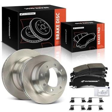 Imagem de A-Premium Rotores de freio a disco ventilados traseiros de 13,58 polegadas (345,0 mm) + kit de pastilhas de cerâmica compatível com modelos selecionados GMC - Savana 3500 2017-2018, conjunto de 6