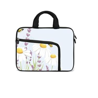 Imagem de HAPLIVES Capa para laptop de 11,6 polegadas – capa para Chromebook, Ultrabook e tablet com alça de neoprene e dois bolsos (abelha e flor)
