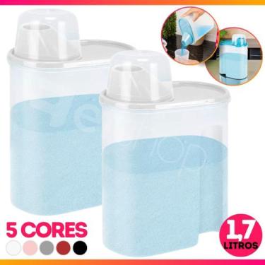 Imagem de Kit 2 Dispensers Porta Sabão Líquido Pó Amaciante 1700ml - Plas Tutti,