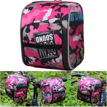 Imagem de Boxonly Bolsa de guidão camuflada vermelha, bolsa impermeável para quadro de bicicleta, armazenamento de tubo frontal de grande capacidade para bicicletas de MTB e estrada, montagem rápida, 19 x 14 cm