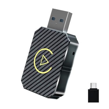 Imagem de Conversor Carplay sem fio, 2 em 1 Wireless CarPlay/Android Auto, Mini Compacto, Adaptador CarPlay sem fio para todos os CarPlay com fio de fábrica (cor de fibra de carbono)