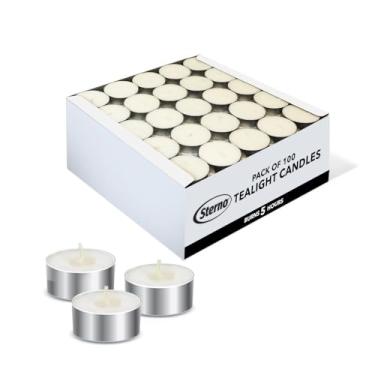 Imagem de Sterno Pacote com 100 velas de luzes de chá a granel – Vela de longa duração, queima até 5 horas – Velas brancas sem cheiro para ambientes internos ou externos – Use como decoração de festa ou