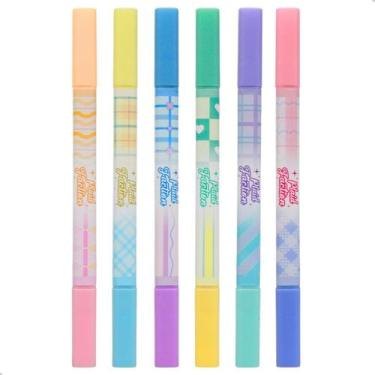 Imagem de Marca Texto Escolar 12 Cores Pastel Kit 6 UN Duas Pontas - KNIMP