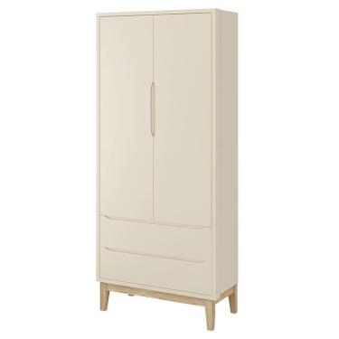 Imagem de Dormitório Classic 2 Portas, Cômoda com Porta com Pés Madeira Natural e Colchão D18 - Reller Móveis Areia Fosco